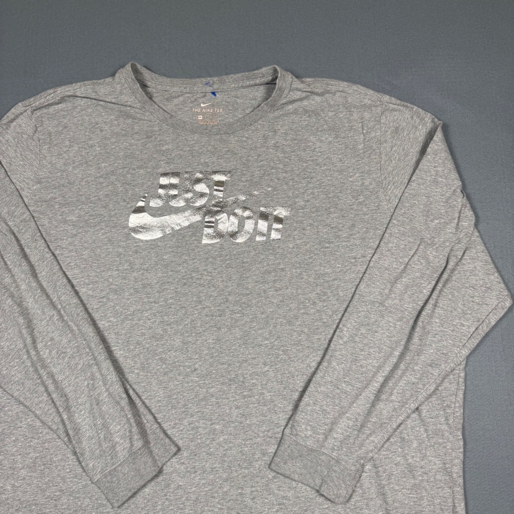 Nike Long Sleeve Shirt Mens 4XL Gray Silver Foil Just Do It Graphic Tee Big Tall - Picture 9 of 11